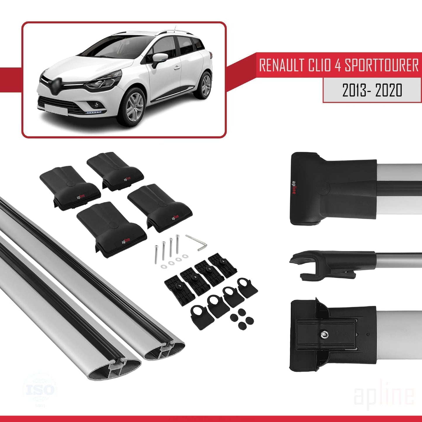 Kompatibel mit Renault Clio 4 ST 2013-2020 FLY Model Relingträger Dachträger Auto Gepäckträger Grau Aluminium 2 Stangen