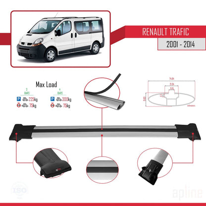 Compatible avec Renault Trafic 2 (X83) 2001-2014 FLY Model Barres de Toit Railing Porte-Bagages de Voiture Gris Aluminium 3 Barres