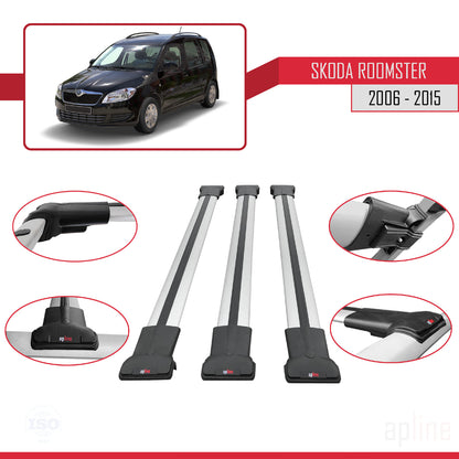 Kompatibel mit Skoda Roomster 2006-2015 FLY Model Relingträger Dachträger Auto Gepäckträger Grau Aluminium 3 Stangen