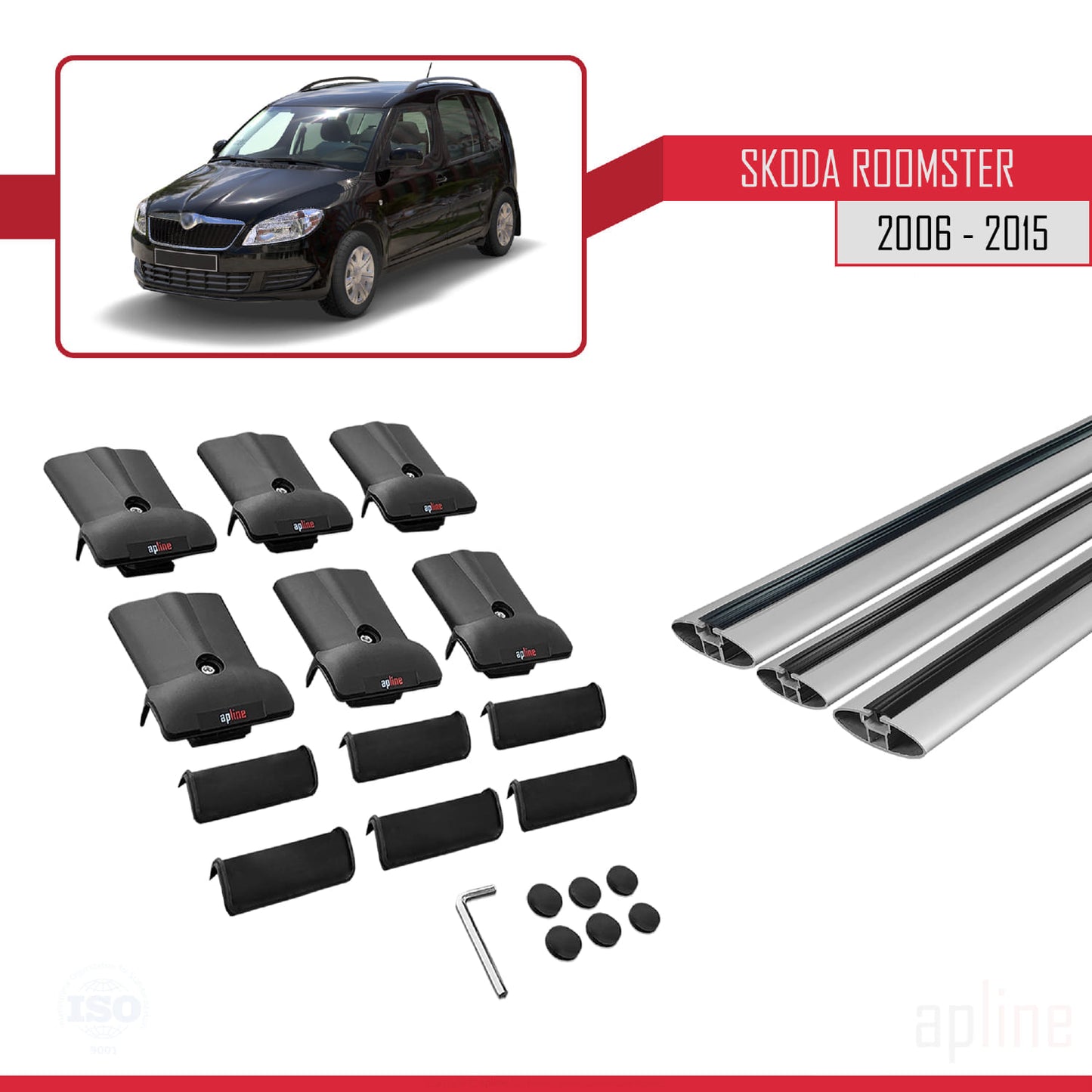 Kompatibel mit Skoda Roomster 2006-2015 FLY Model Relingträger Dachträger Auto Gepäckträger Grau Aluminium 3 Stangen