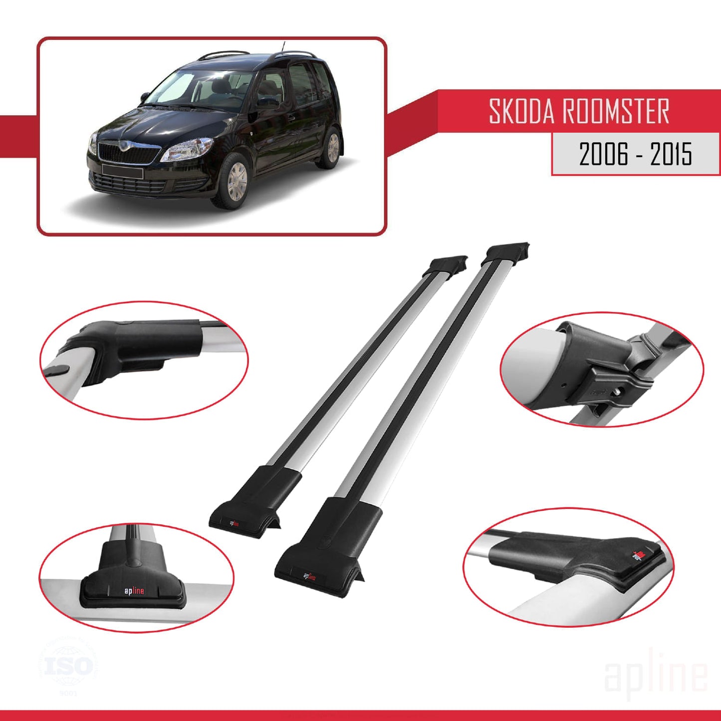 Kompatibel mit Skoda Roomster 2006-2015 FLY Model Relingträger Dachträger Auto Gepäckträger Grau Aluminium 2 Stangen