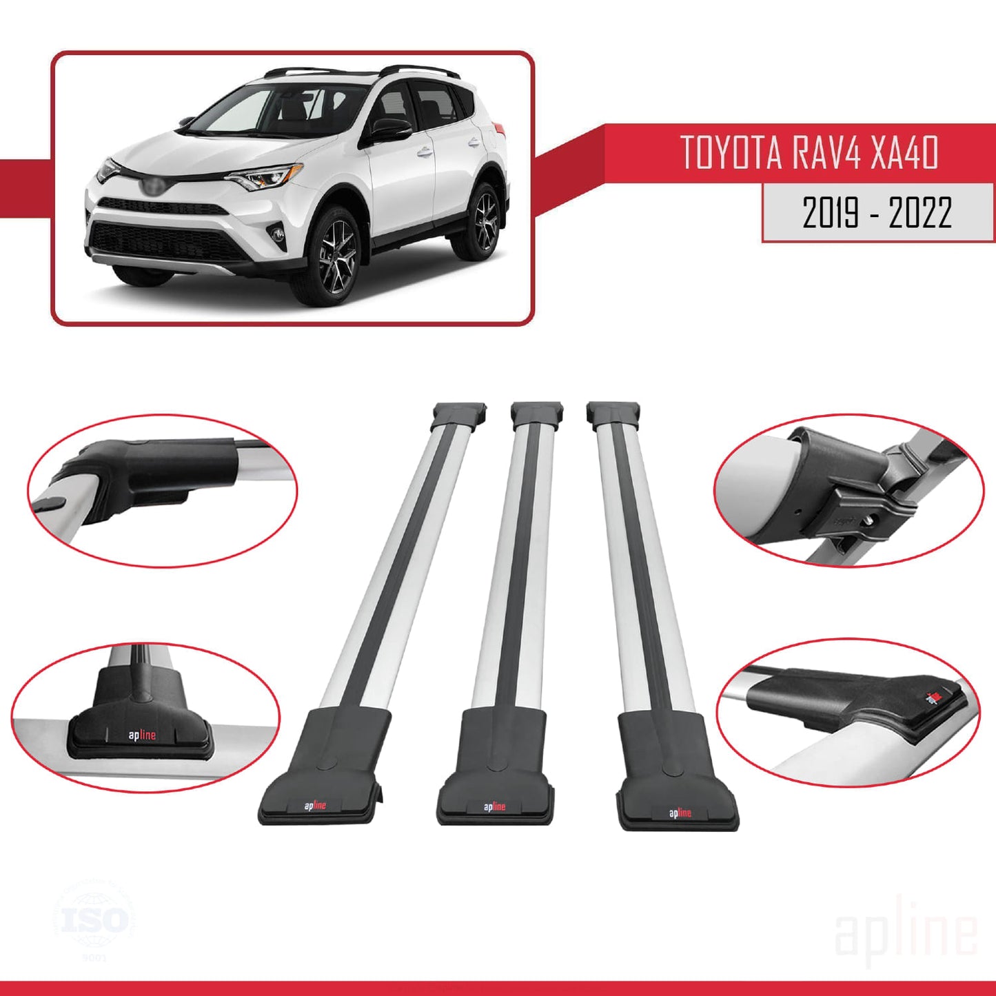 Compatible avec Toyota RAV4 IV (XA40) Post-Facelift 2016-2018 FLY Model Barres de Toit Railing Porte-Bagages de Voiture Gris Aluminium 3 Barres