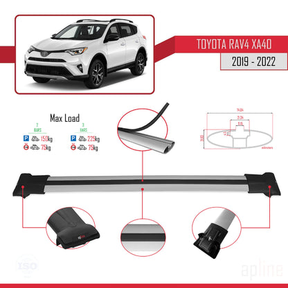 Compatible avec Toyota RAV4 IV (XA40) Post-Facelift 2016-2018 FLY Model Barres de Toit Railing Porte-Bagages de Voiture Gris Aluminium 2 Barres