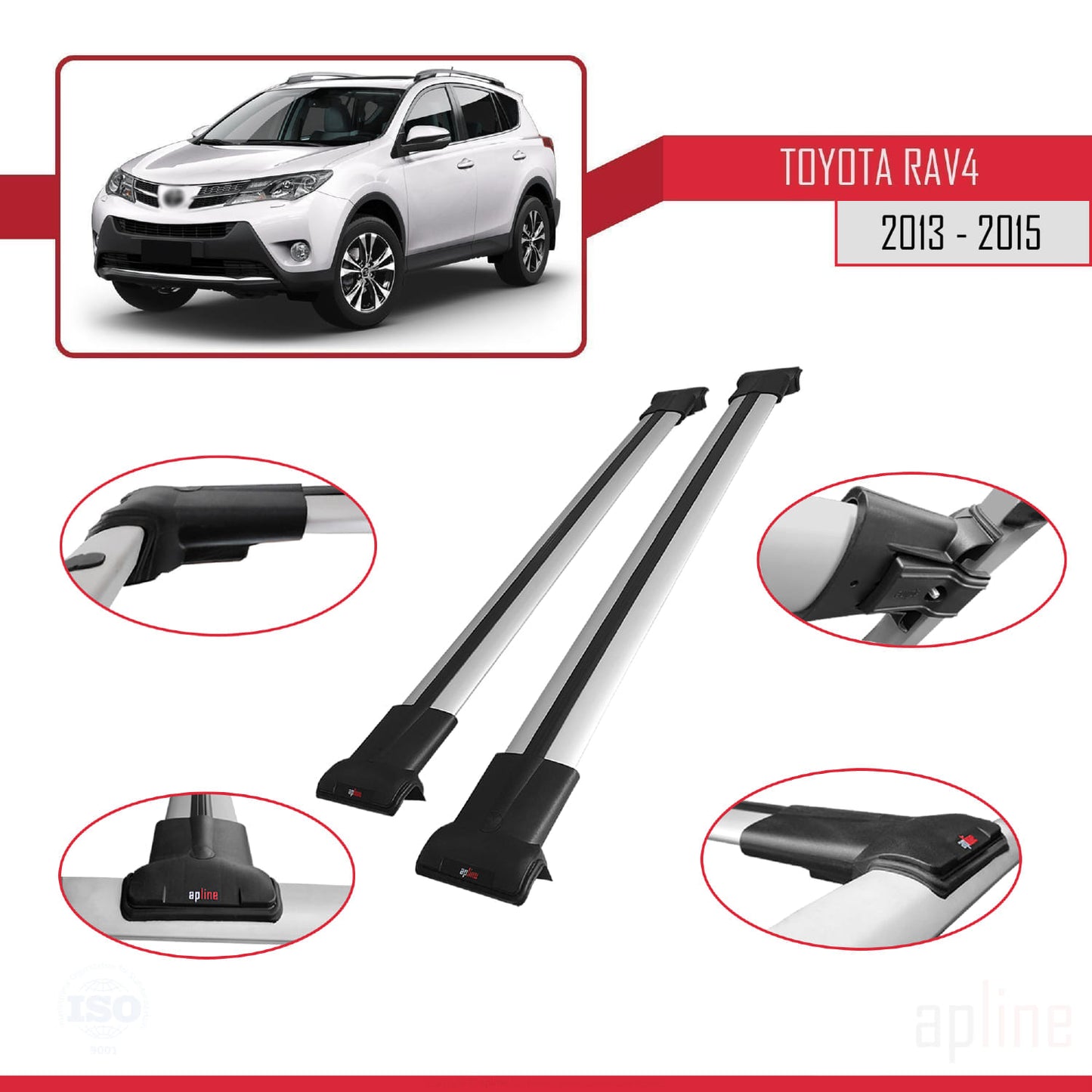 Compatible avec Toyota RAV4 IV (XA40) Pre-Facelift 2013-2015 FLY Model Barres de Toit Railing Porte-Bagages de Voiture Gris Aluminium 2 Barres