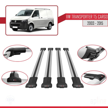 Compatibile con Volkswagen T5 Transporter 2003-2015 FLY Model Barre Tetto Portapacchi Auto Barre Portatutto Grigo Alluminio 4 Barre
