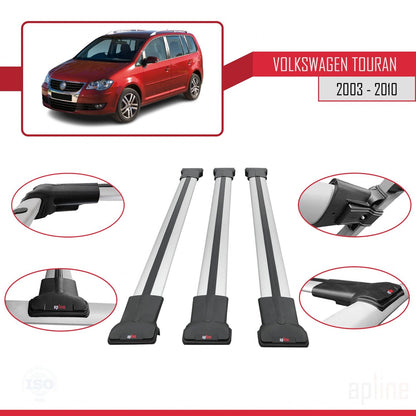 Compatible con Volkswagen Touran (1T) Pre-Facelift 2003-2010 FLY Model Barras de Techo Auto Portaequipajes Barras Transversales Gris Aluminio 3 Barras