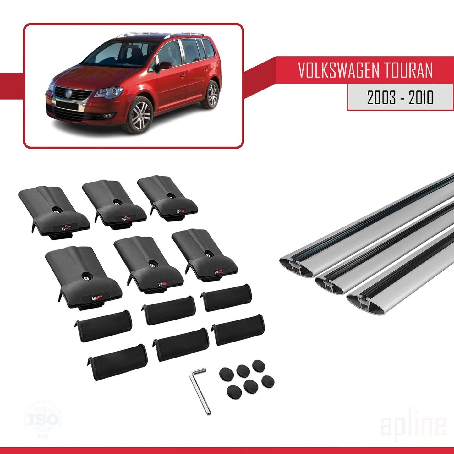 Compatible con Volkswagen Touran (1T) Pre-Facelift 2003-2010 FLY Model Barras de Techo Auto Portaequipajes Barras Transversales Gris Aluminio 3 Barras