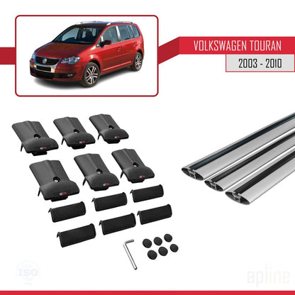 Compatible con Volkswagen Touran (1T) Pre-Facelift 2003-2010 FLY Model Barras de Techo Auto Portaequipajes Barras Transversales Gris Aluminio 3 Barras