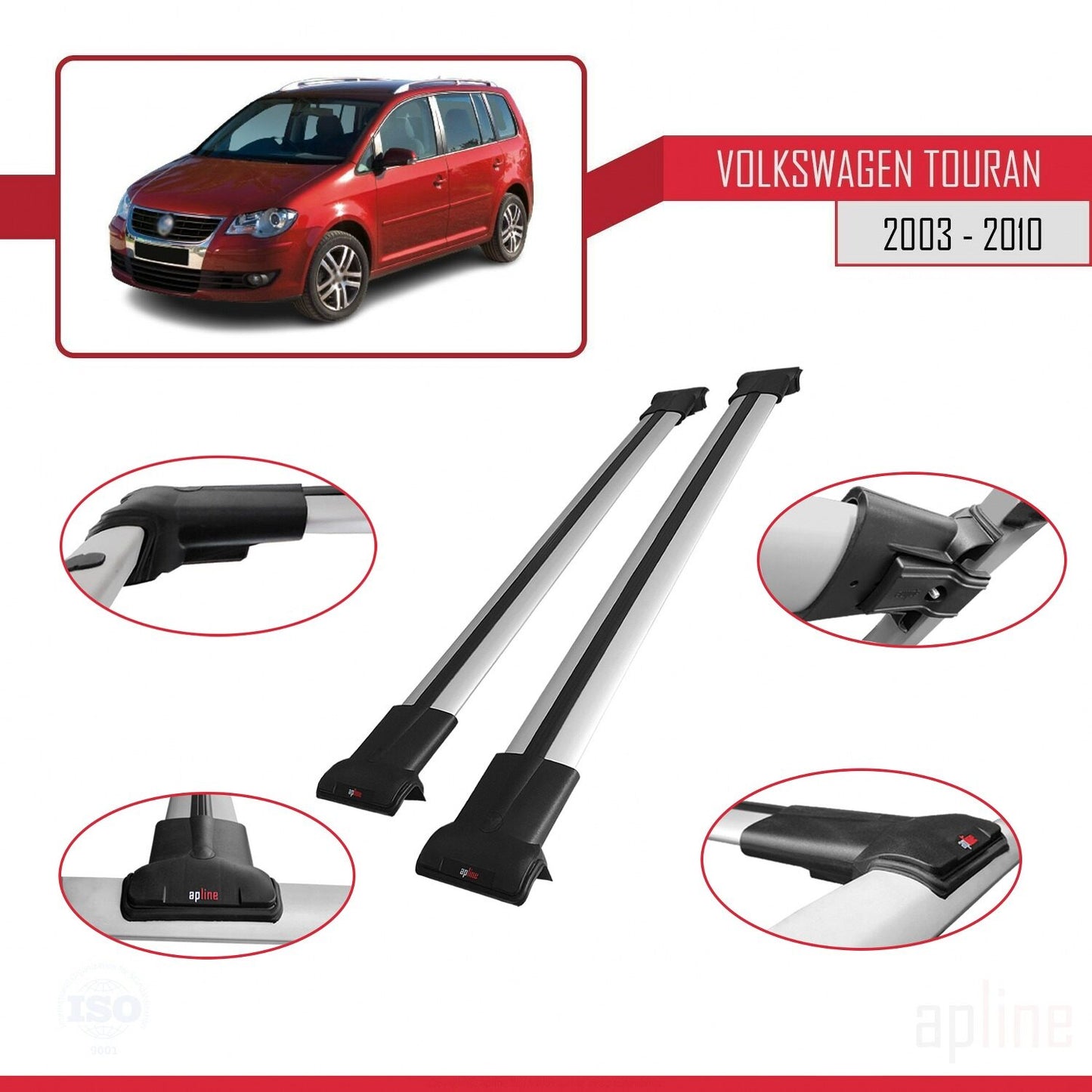 Compatible con Volkswagen Touran (1T) Post-Facelift 2010-2015 FLY Model Barras de Techo Auto Portaequipajes Barras Transversales Gris Aluminio 3 Barras