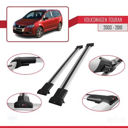 Compatible con Volkswagen Touran (1T) Post-Facelift 2010-2015 FLY Model Barras de Techo Auto Portaequipajes Barras Transversales Gris Aluminio 3 Barras