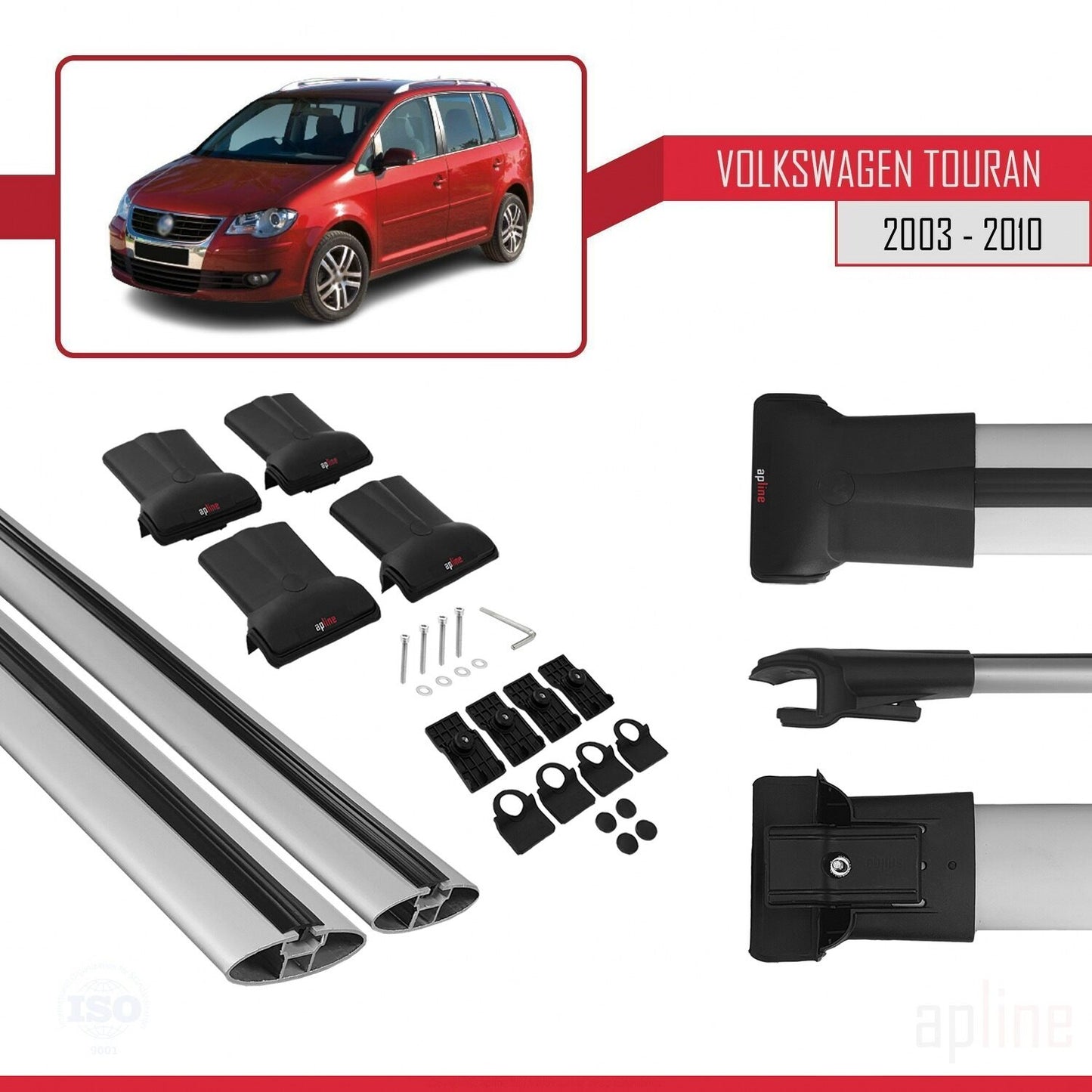 Compatible con Volkswagen Touran (1T) Post-Facelift 2010-2015 FLY Model Barras de Techo Auto Portaequipajes Barras Transversales Gris Aluminio 3 Barras