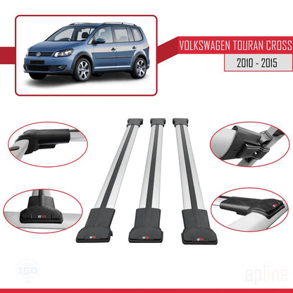 FLY Model Dakdrager bagagedrager compatibel met Volkswagen Touran Cross Post-Facelift 2010-2015 Spoorstaven Grijs Aluminium 3 Staven