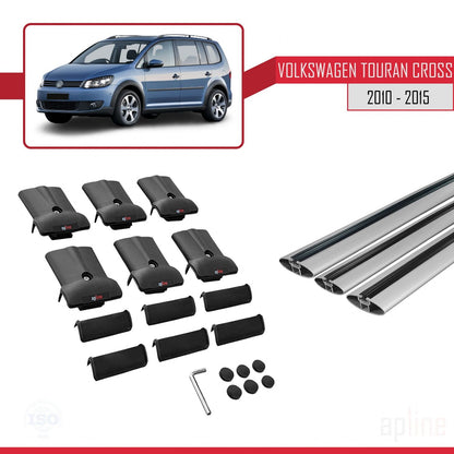 FLY Model Dakdrager bagagedrager compatibel met Volkswagen Touran Cross Post-Facelift 2010-2015 Spoorstaven Grijs Aluminium 3 Staven