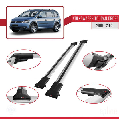 FLY Model Dakdrager bagagedrager compatibel met Volkswagen Touran Cross Post-Facelift 2010-2015 Spoorstaven Grijs Aluminium 3 Staven
