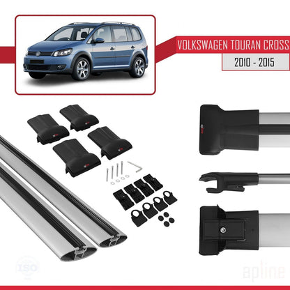 FLY Model Dakdrager bagagedrager compatibel met Volkswagen Touran Cross Post-Facelift 2010-2015 Spoorstaven Grijs Aluminium 3 Staven