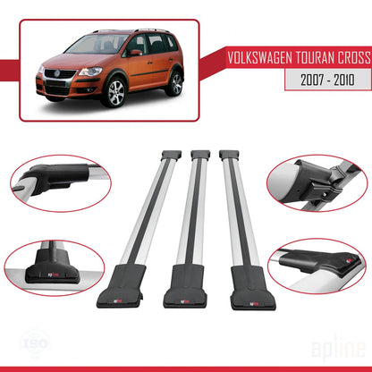 Compatible con Volkswagen Touran Cross Pre-Facelift 2007-2010 FLY Model Barras de Techo Auto Portaequipajes Barras Transversales Gris Aluminio 3 Barras