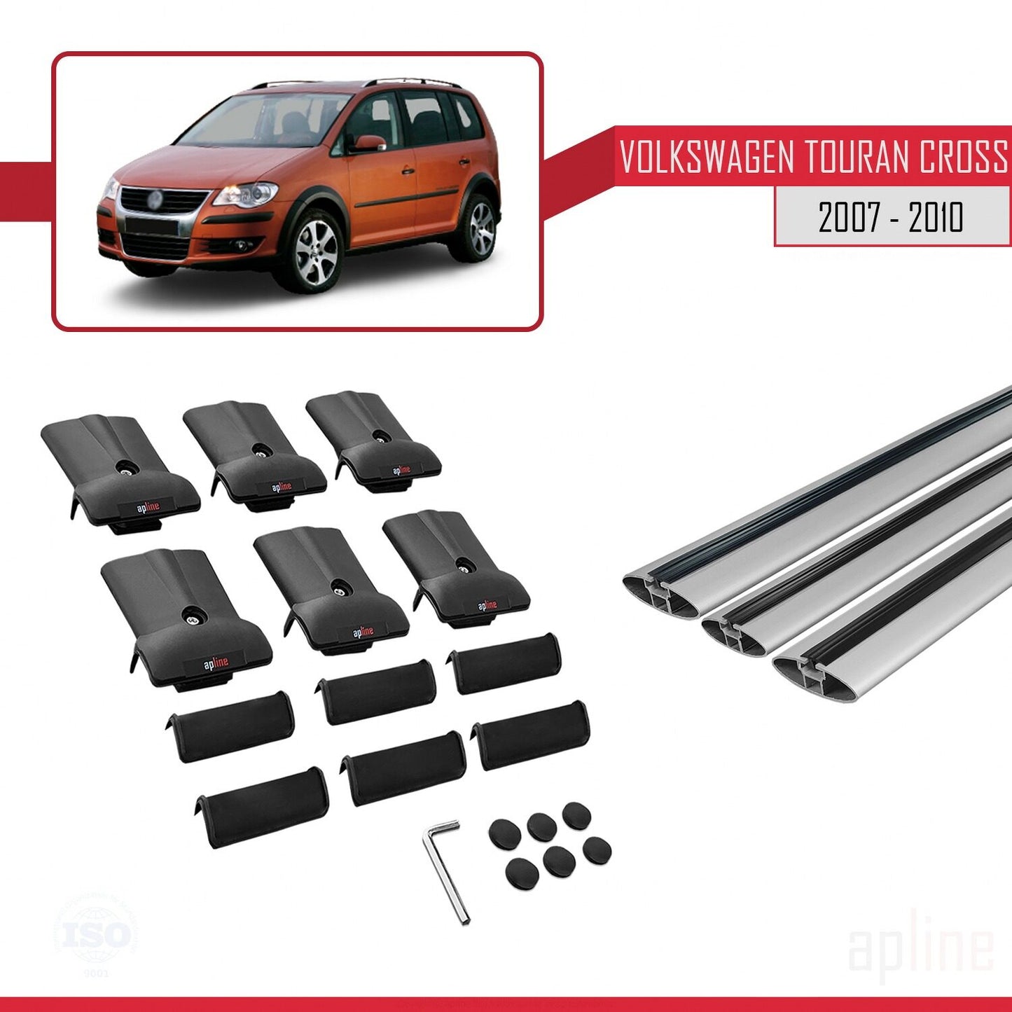Compatible con Volkswagen Touran Cross Pre-Facelift 2007-2010 FLY Model Barras de Techo Auto Portaequipajes Barras Transversales Gris Aluminio 3 Barras