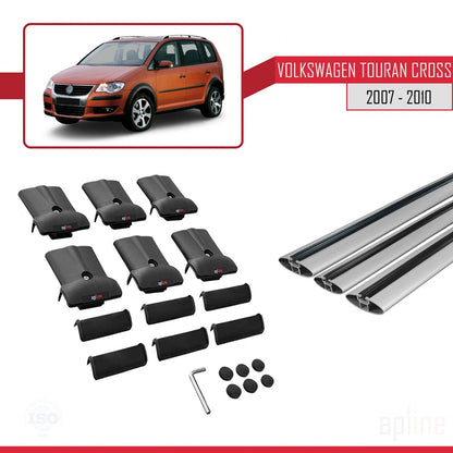 Compatible con Volkswagen Touran Cross Pre-Facelift 2007-2010 FLY Model Barras de Techo Auto Portaequipajes Barras Transversales Gris Aluminio 3 Barras