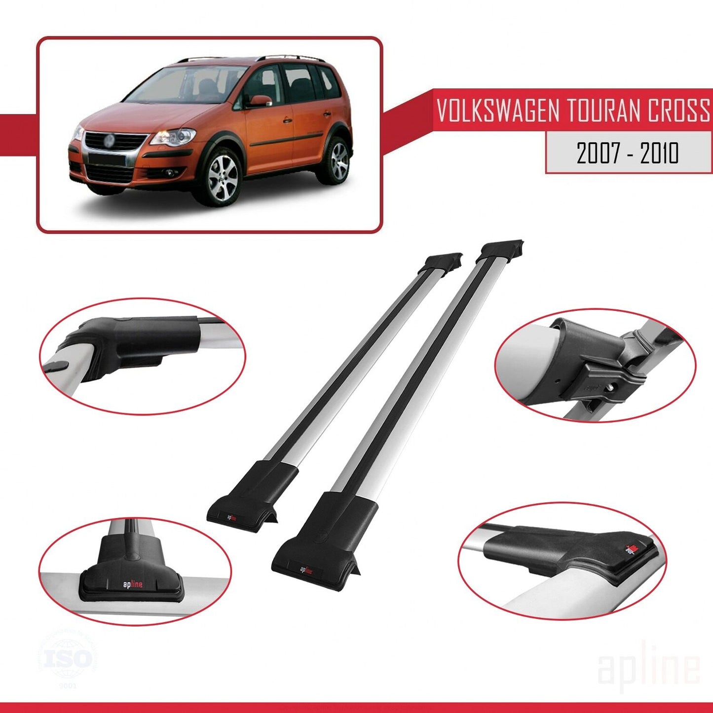 Compatible con Volkswagen Touran Cross Post-Facelift 2010-2015 FLY Model Barras de Techo Auto Portaequipajes Barras Transversales Gris Aluminio 3 Barras
