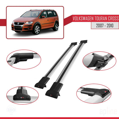 Compatible con Volkswagen Touran Cross Post-Facelift 2010-2015 FLY Model Barras de Techo Auto Portaequipajes Barras Transversales Gris Aluminio 3 Barras