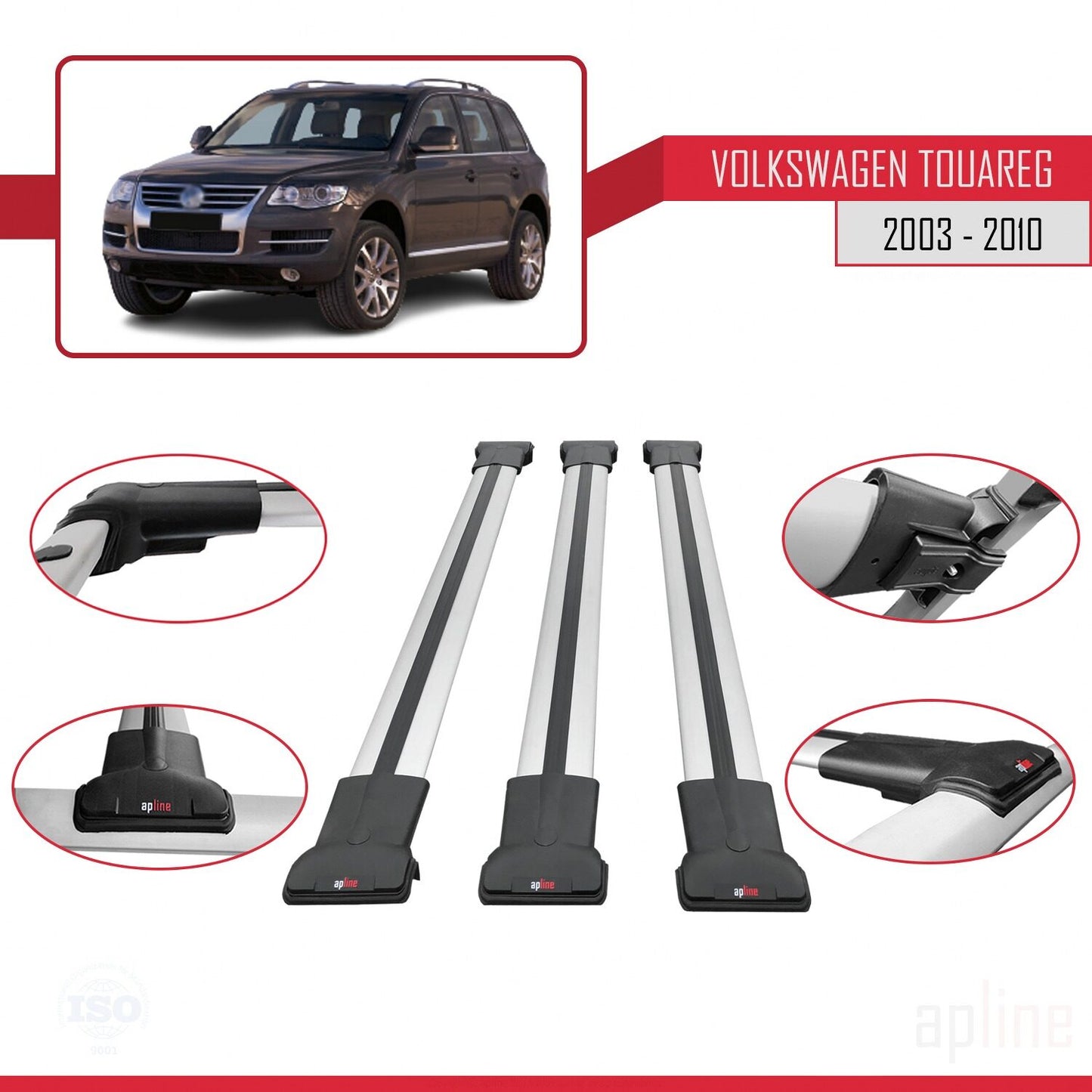 Kompatibel mit Volkswagen Touareg (7L) 2002-2010 FLY Model Relingträger Dachträger Auto Gepäckträger Grau Aluminium 3 Stangen
