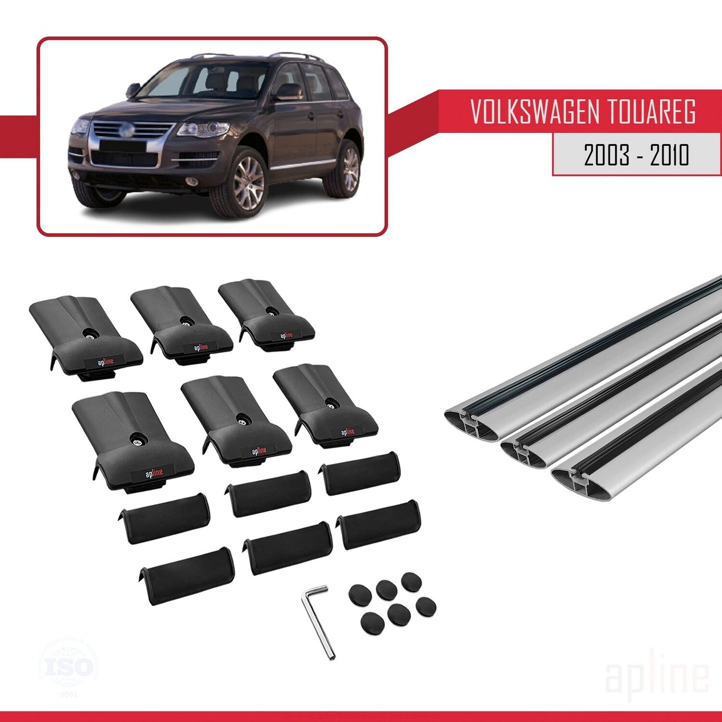 Kompatibel mit Volkswagen Touareg (7L) 2002-2010 FLY Model Relingträger Dachträger Auto Gepäckträger Grau Aluminium 3 Stangen