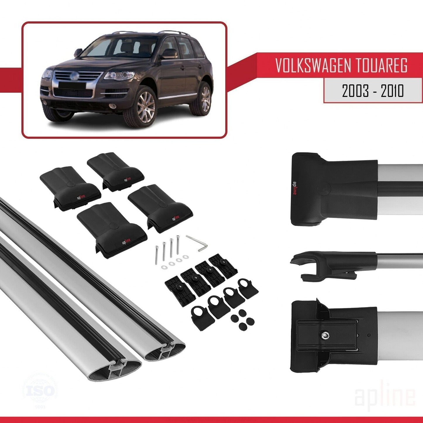 Kompatibel mit Volkswagen Touareg (7L) 2002-2010 FLY Model Relingträger Dachträger Auto Gepäckträger Grau Aluminium 3 Stangen