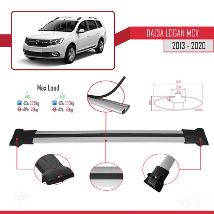Compatible avec Dacia Logan 2 MCV (K52) 2013-2020 FLY Model Barres de Toit Railing Porte-Bagages de Voiture Gris Aluminium 3 Barres