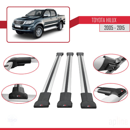 Compatibile con Toyota Hilux 7 (AN30) 2005-2015 FLY Model Barre Tetto Portapacchi Auto Barre Portatutto Grigo Alluminio 3 Barre