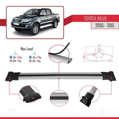 Compatibile con Toyota Hilux 7 (AN30) 2005-2015 FLY Model Barre Tetto Portapacchi Auto Barre Portatutto Grigo Alluminio 2 Barre