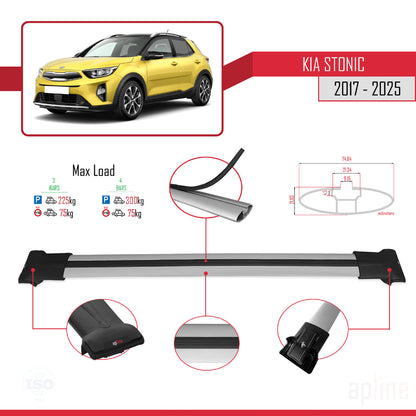 Compatible avec Kia Stonic 2017-2025 FLY Model Barres de Toit Railing Porte-Bagages de Voiture Gris Aluminium 3 Barres