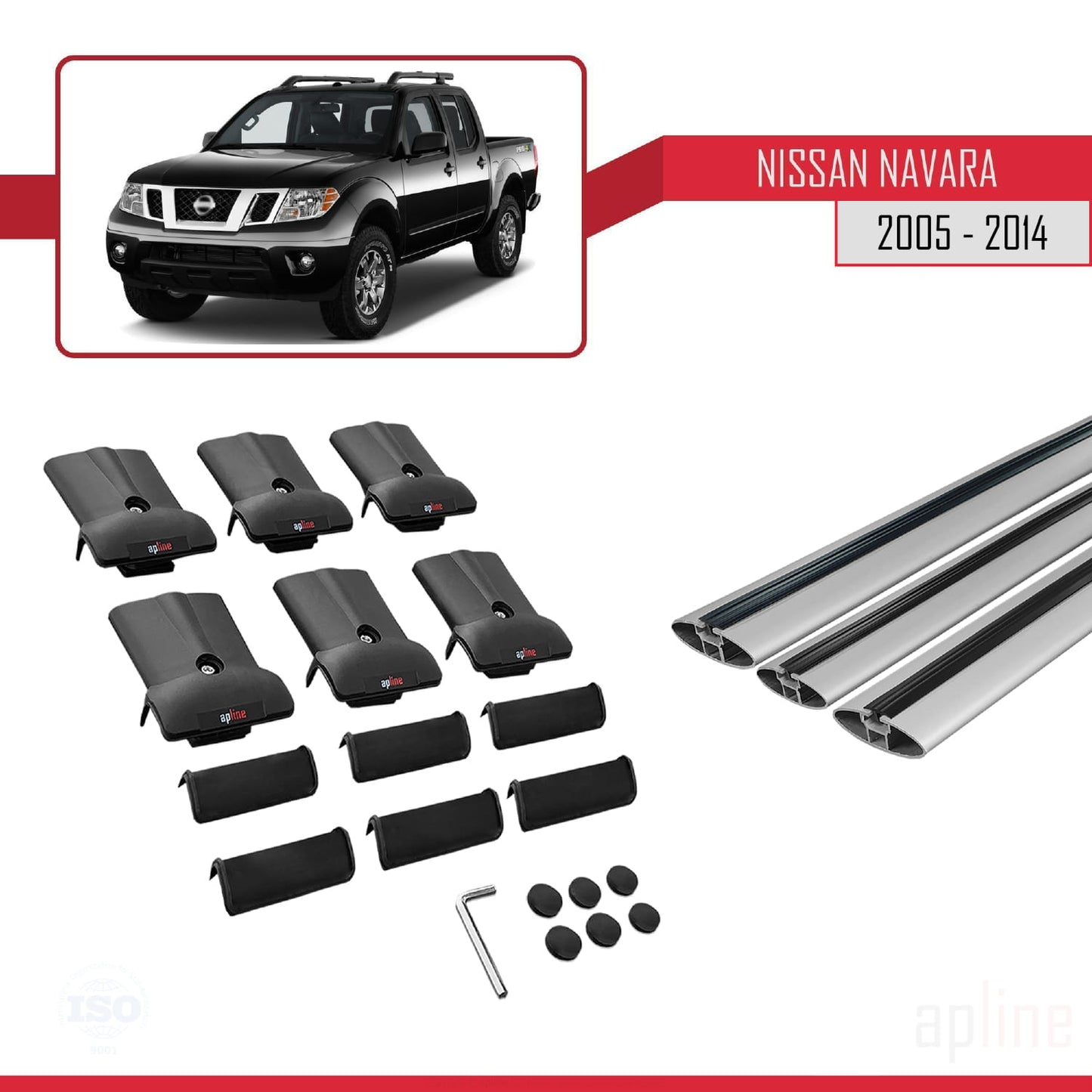Compatible avec Nissan Navara 3 (D40) 2005-2014 FLY Model Barres de Toit Railing Porte-Bagages de Voiture Gris Aluminium 3 Barres