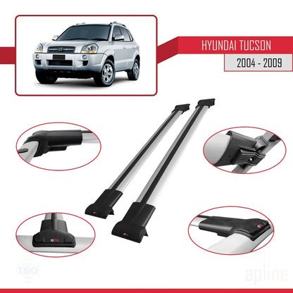Compatible avec Hyundai Tucson (JM) 2004-2009 FLY Model Barres de Toit Railing Porte-Bagages de Voiture Gris Aluminium 2 Barres