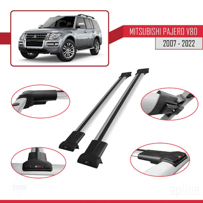 Compatible avec Mitsubishi Pajero (V80) 2007-2022 FLY Model Barres de Toit Railing Porte-Bagages de Voiture Gris Aluminium 2 Barres