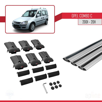 Compatible avec Opel Combo C 2001-2011 FLY Model Barres de Toit Railing Porte-Bagages de Voiture Gris Aluminium 3 Barres