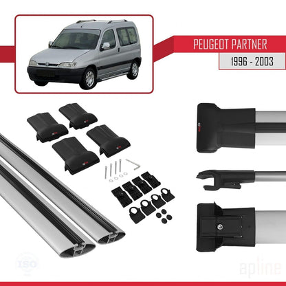 Compatible avec Peugeot Partner Pre-Facelift 1996-2003 FLY Model Barres de Toit Railing Porte-Bagages de Voiture Gris Aluminium 2 Barres