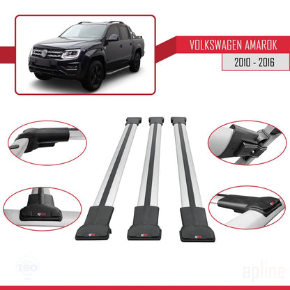 Compatible con Volkswagen Amarok (2F) Pre-Facelift 2010-2016 FLY Model Barras de Techo Auto Portaequipajes Barras Transversales Gris Aluminio 3 Barras
