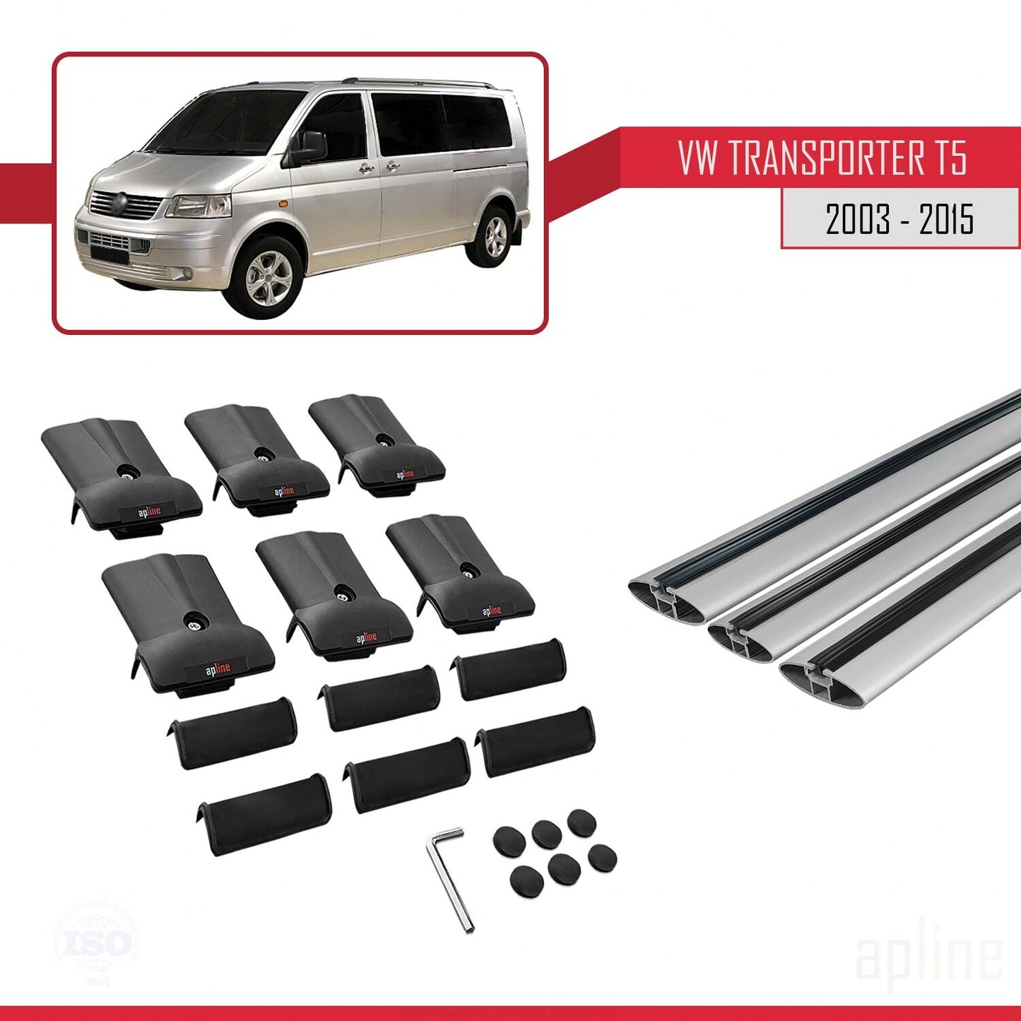 Compatibile con Volkswagen T5 Transporter 2003-2015 FLY Model Barre Tetto Portapacchi Auto Barre Portatutto Grigo Alluminio 3 Barre