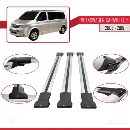 FLY Model Dakdrager bagagedrager compatibel met Volkswagen T5 Caravelle 2003-2015 Spoorstaven Grijs Aluminium 3 Staven