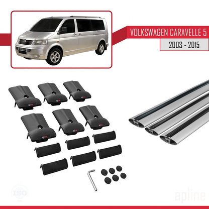 FLY Model Dakdrager bagagedrager compatibel met Volkswagen T5 Caravelle 2003-2015 Spoorstaven Grijs Aluminium 3 Staven