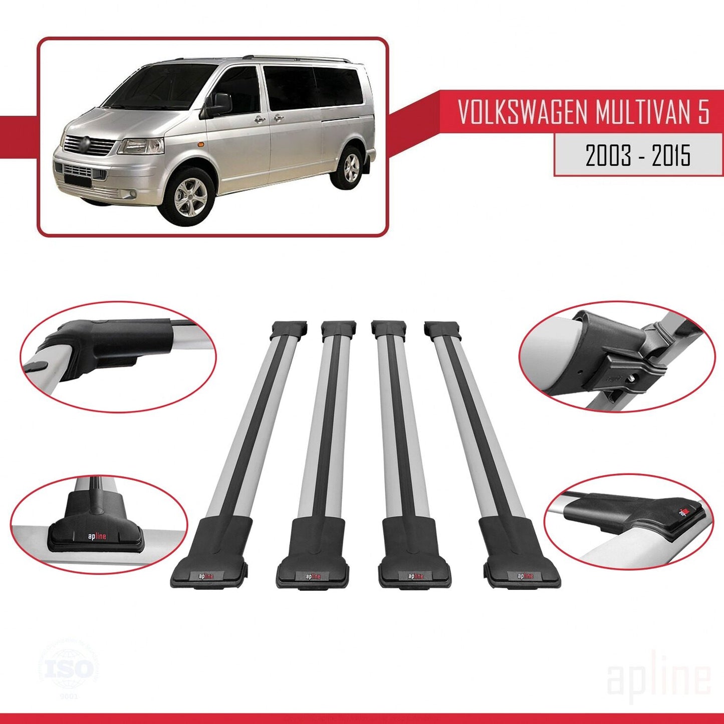 Kompatibel mit Volkswagen T5 Multivan 2003-2015 FLY Model Relingträger Dachträger Auto Gepäckträger Grau Aluminium 4 Stangen
