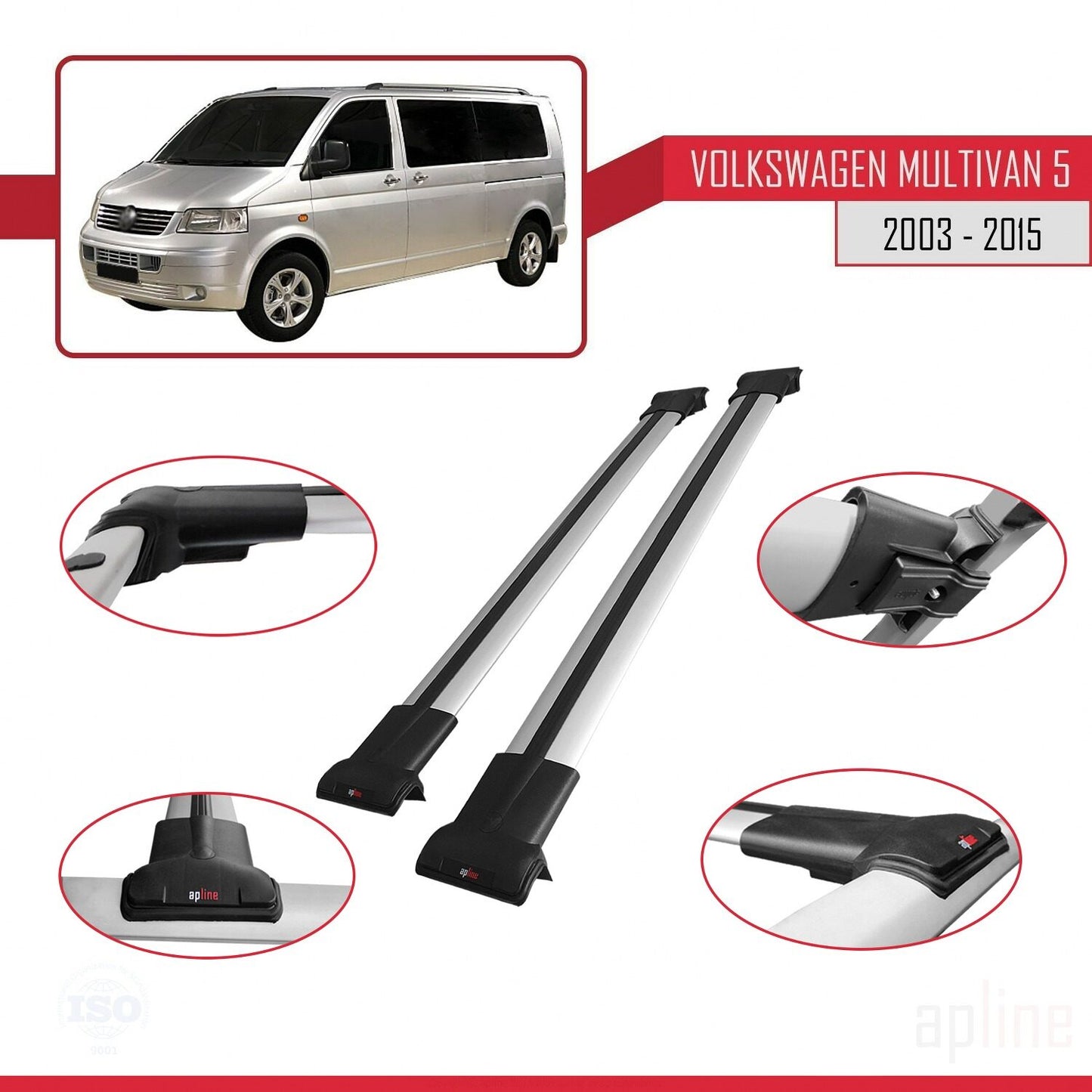 Kompatibel mit Volkswagen T5 Multivan 2003-2015 FLY Model Relingträger Dachträger Auto Gepäckträger Grau Aluminium 3 Stangen