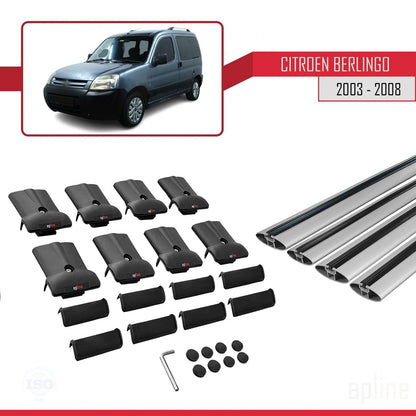 Compatible avec Citroen Berlingo (M59) 2003-2008 FLY Model Barres de Toit Railing Porte-Bagages de Voiture Gris Aluminium 4 Barres