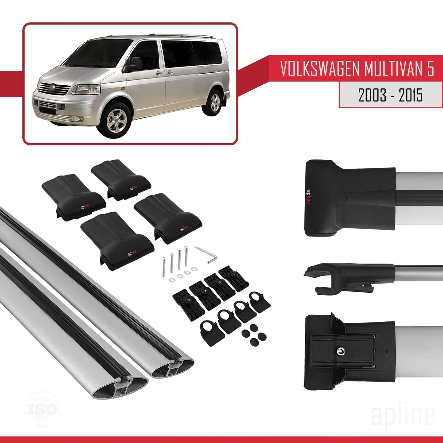 Kompatibel mit Volkswagen T5 Multivan 2003-2015 FLY Model Relingträger Dachträger Auto Gepäckträger Grau Aluminium 3 Stangen