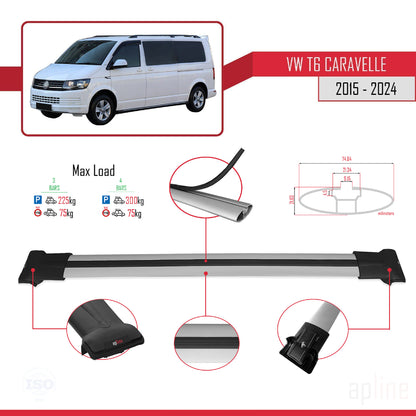 FLY Model Dakdrager bagagedrager compatibel met Volkswagen T6 Caravelle 2015-2024 Spoorstaven Grijs Aluminium 4 Staven