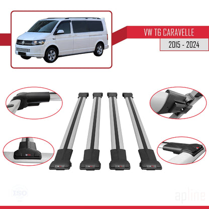 FLY Model Dakdrager bagagedrager compatibel met Volkswagen T6 Caravelle 2015-2024 Spoorstaven Grijs Aluminium 4 Staven