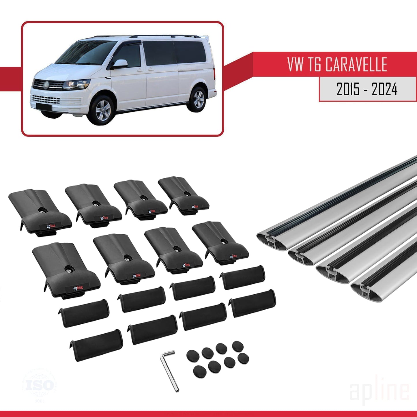 FLY Model Dakdrager bagagedrager compatibel met Volkswagen T6 Caravelle 2015-2024 Spoorstaven Grijs Aluminium 4 Staven