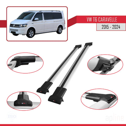 FLY Model Dakdrager bagagedrager compatibel met Volkswagen T6 Caravelle 2015-2024 Spoorstaven Grijs Aluminium 3 Staven