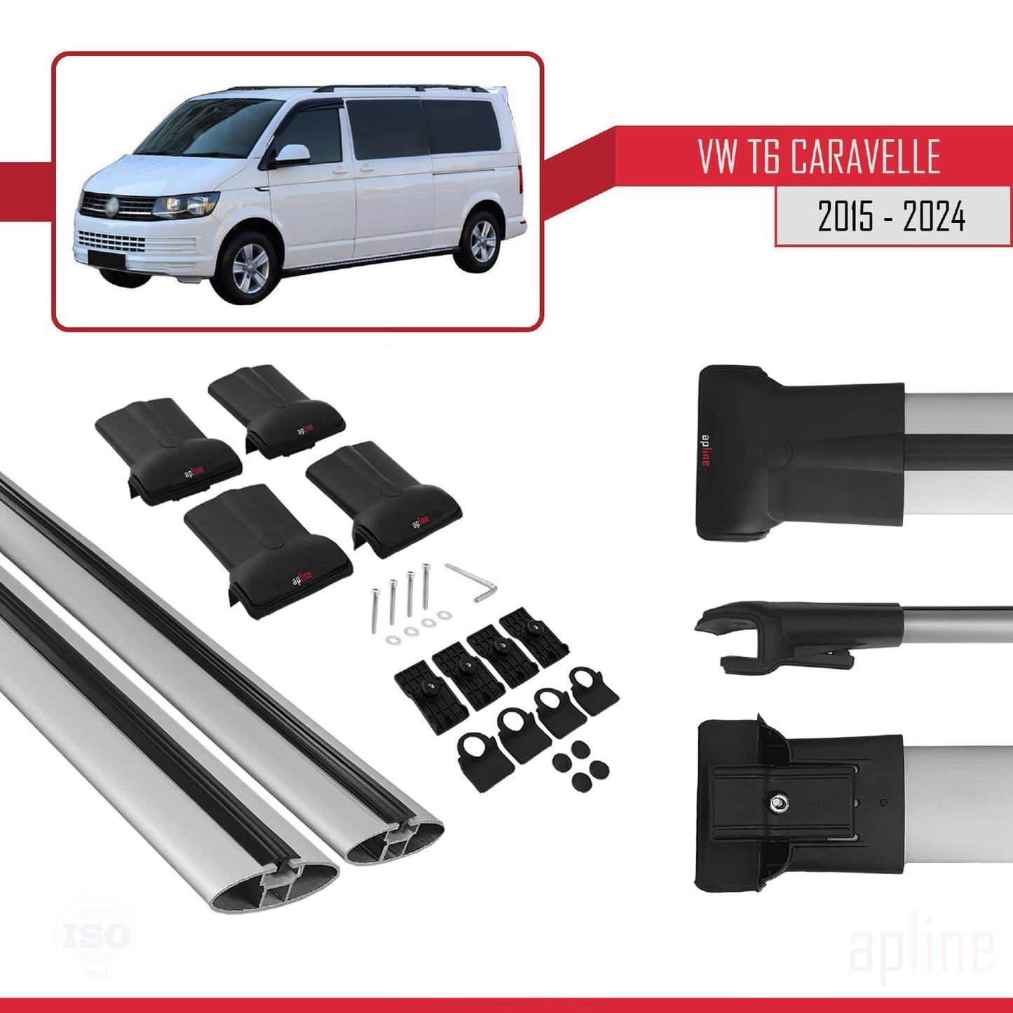 FLY Model Dakdrager bagagedrager compatibel met Volkswagen T6 Caravelle 2015-2024 Spoorstaven Grijs Aluminium 3 Staven