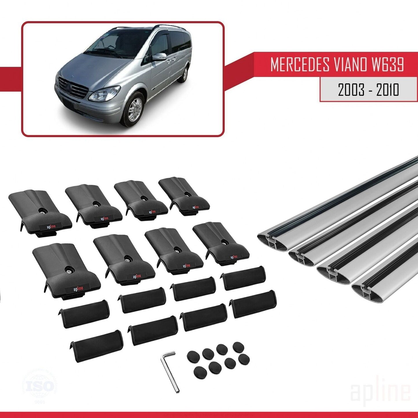 Compatible avec Mercedes Viano 2 (W639) Pre-Facelift 2003-2010 FLY Model Barres de Toit Railing Porte-Bagages de Voiture Gris Aluminium 4 Barres